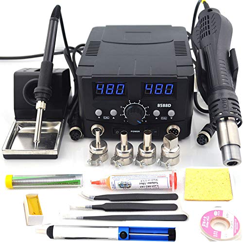 Elektrische Lötkolben Lötstation, 2 IN 1 800W LED Digital Lötstation Heißluftpistole Rework Station Elektrischer Lötkolben für Telefon,8588d Tool Set