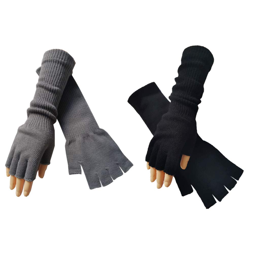 FSSTUD 2 Pairs Winter Fingerless Gloves Mittens Elbow Length Arm Warmer for Men Women