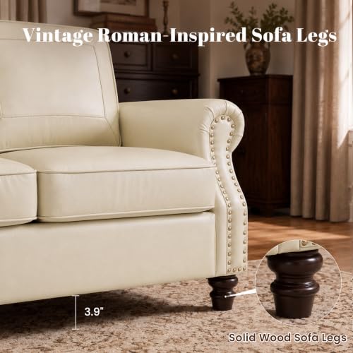 Image of Kingfun Faux Leather Loveseat Sofa with Rolled Arms,Cream
