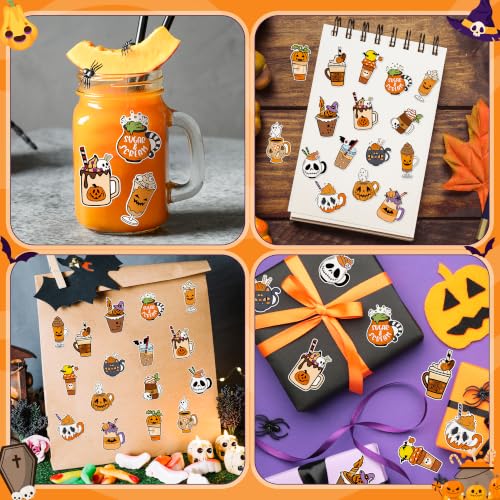 Image of Halloween Coffee Sticker Rolls, 1000Pcs Pumpkin Coffee Latte Mug