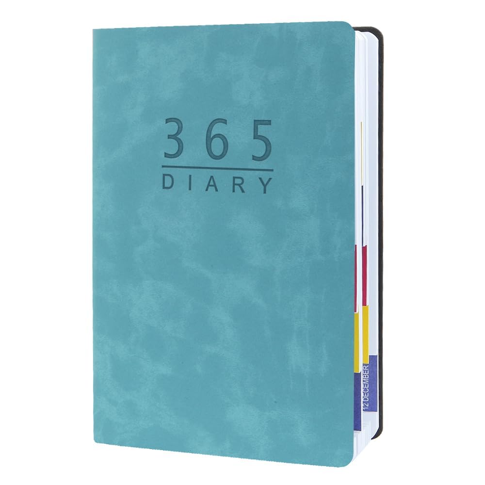 Azonee Daily Planner,A5 Daily Journal Notebook Soft Leather Cover Calendar Diary Book with Tabs for 365 Days Plan Appointment Book Schedule Business Agenda Scrapbook (Blue)