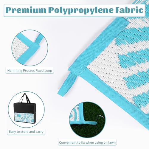 Ileading Large Plastic Outdoor Rug 8x10ft Modern Geometric Style Reversible Patio Area Rugs Waterproof Non Shedding Portable Carpets for Rv Outside Deck Pool Beach Picnic Camping (Teal) - Image 6