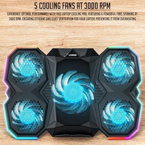 Lapster Chillpro Breeze Laptop Gaming Cooling Pad with 5 Cooling Fans, RGB Light Modes, Mobile Holder, USB Powered, Multi-Level Height Adjustable,... - Image 4