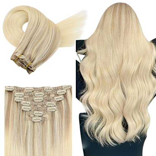 Human Hair Clip in Extensions Blonde 24 inch Clip in Hair Extensions Human Hair Blonde JoYoung Real Hair Extensions Clip in Human Hair Ash Blonde to Blonde Balayage Clip in Human Hair Extensions