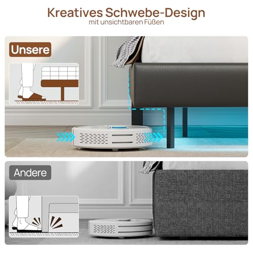 Seventable Metallbett 140x200 cm mit LED-Beleuchtung, inkl. Lattenrost, Schwebendes Design, Stabil & Robust, Einfache Montage, Schwarz – Ohne Matratze – Bild 7