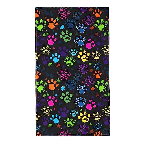 Abstract Colorful Dog Paw Print Hand Towels Animal Face Towel Soft Guest Towel Portable Kitchen Tea Dish Towels Washcloths Bathroom Decor Housewarming Gifts 15.7" X 27.5" #TOP6