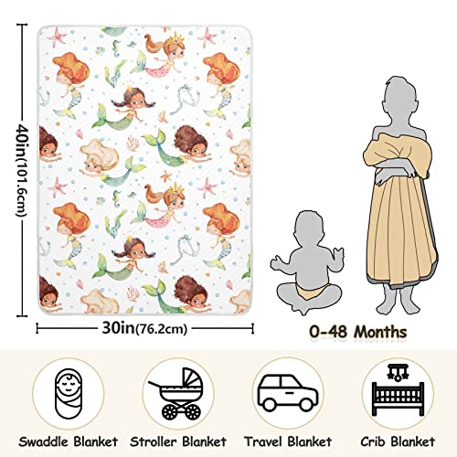 Image of Swaddle Blanket for Watercolor Mermaid Baby Receiving Blanket Muslin Baby Swaddles Soft Cotton Breathable Nursery Blankets for Unisex Boys and Girls 30x40 Inch