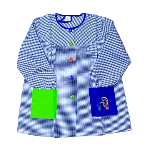 MORE FREE-Babi Escolar Bata Escolar Infantil Niño o Niña para Guarderia y Colegio Cuadrado con Botoens (FR/ES, Edad, 7 años, 8 años, Regular, Azul)