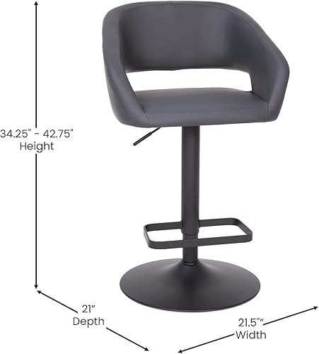 Miniatura 3 de Flash Furniture Erik Taburete de bar contemporáneo cómodo y elegante con respaldo medio redondeado y reposapiés, altura ajustable, tela gris con