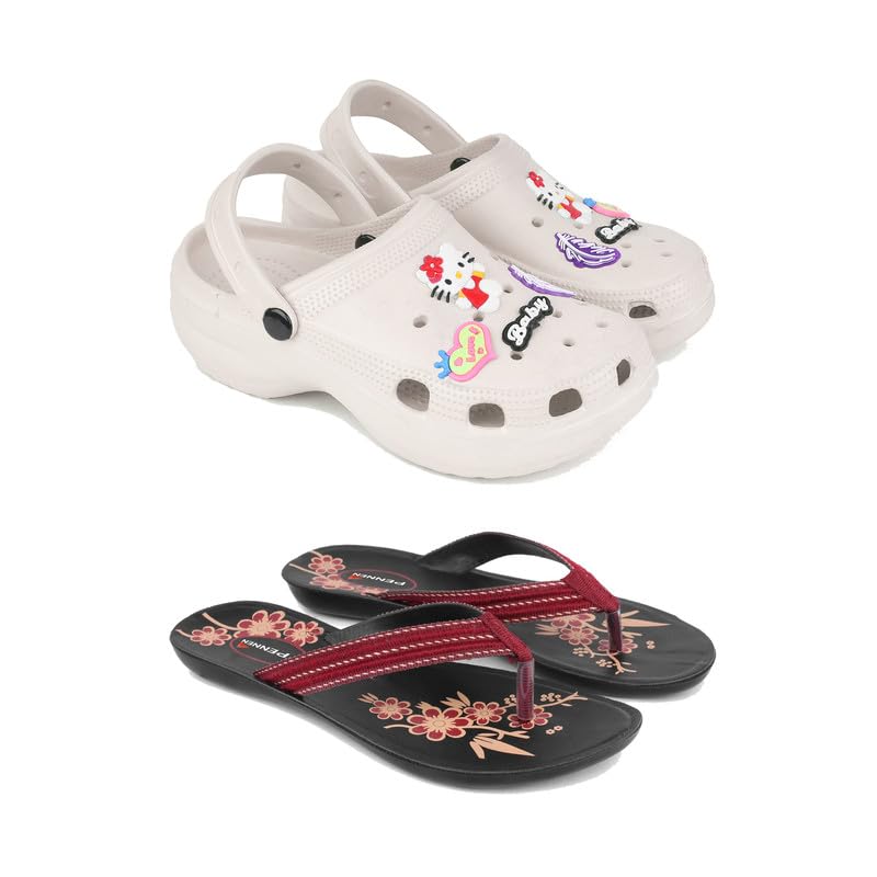 Premium Comfortable Regular Wear Clogs for Women with Stylish Flats Fashion Slippers for Women's & Girls Combo-O10-O22-5 Maroon-Combo(G)-O10-O22-5 -P2-image-10