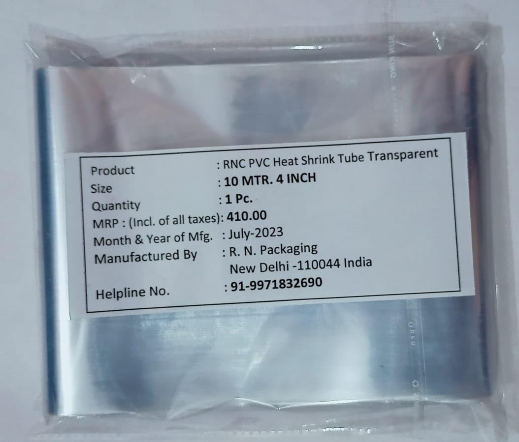 RNC ® PVC Heat Shrink Tube/Sleeve Transparent Length 10 Mtr, Lay Flat Width 4 Inch (Pack Of 5) (B0D6W7T743) Amazon Price History, Amazon Price Tracker