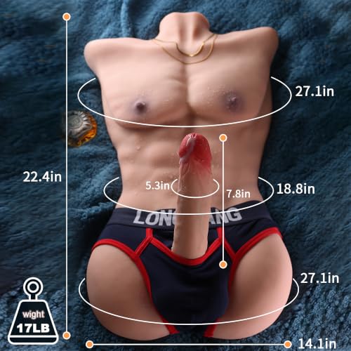 Image of 17LB Muscular Man Male Sex Doll for Women with 7.8in Flexible Huge Dildo, Realistic 3D Muscular Male Torso Sex Toy with Tight Anal for Men Gay Couple, Big Penis for Female Masturbation