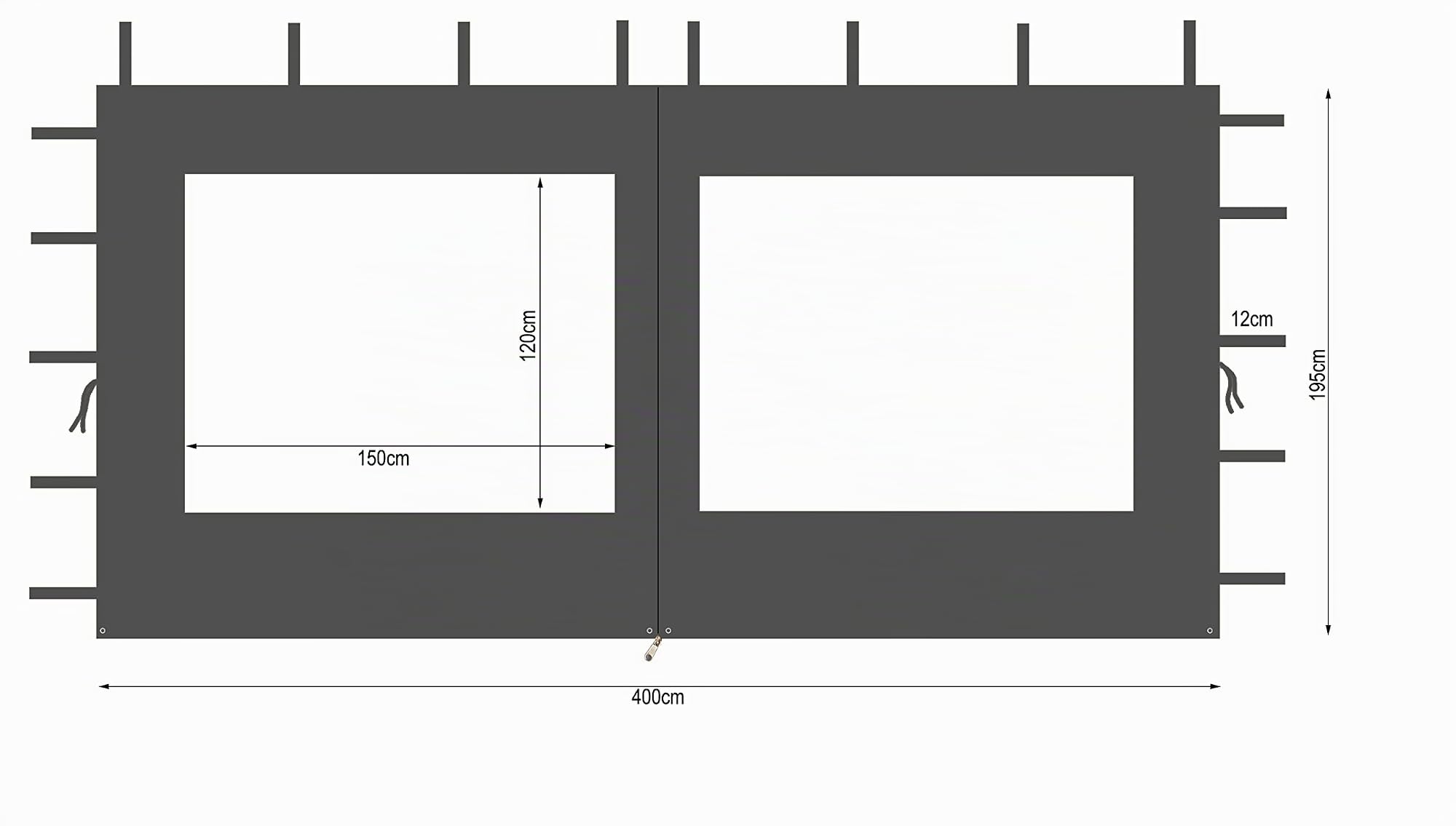 QUICK STAR 2 pannelli laterali in poliestere con finestra, 300/400 x 195 cm, per gazebo 3 x 4 m, parete laterale antracite RAL 7012, impermeabile