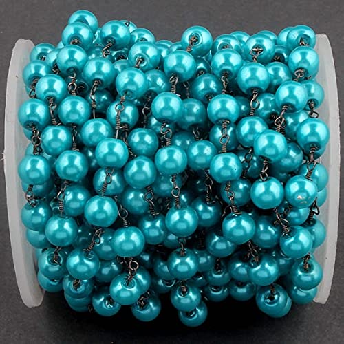 Chaîne perles de verre bleu ciel LKBEADS fil noir pour bijoux haute couture