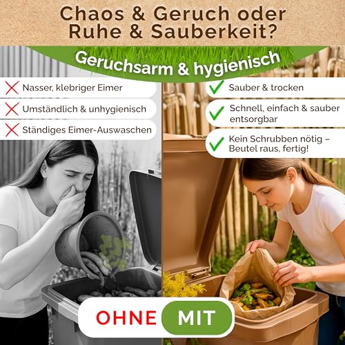 Cartevo Premium Biomüllbeutel 20L - 50 Stück Bio müllbeutel Extra reißfest &Nassfest Biomülltüten Papier für Küche Biomülleimer & Biotonne | Papiertüten plastikfrei, umweltfreundlich & kompostierbar
