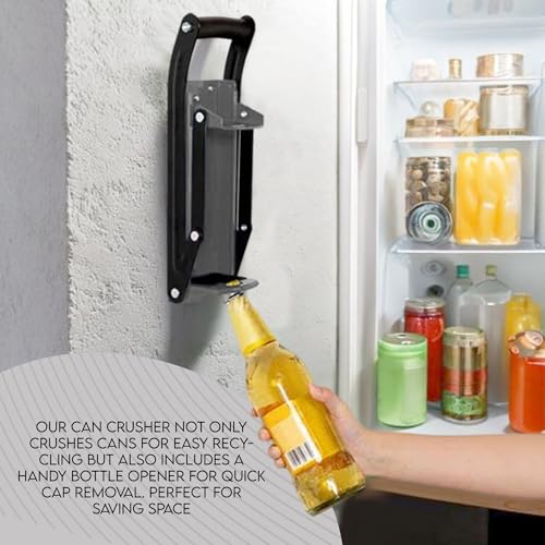 LKH Can Crusher & Bottle Opener - Soda Beer Can Crushers for Recycling, Wall Mounted with Soft Grip Handle, Built-in Tin Opener 2-in-1 Heavy Duty Tool for Bottles, Tins & More (Grey) - Image 6