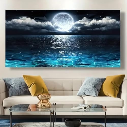 Affiche gravure paysages modernes océan lune nocturne décoration murale maison 50x100