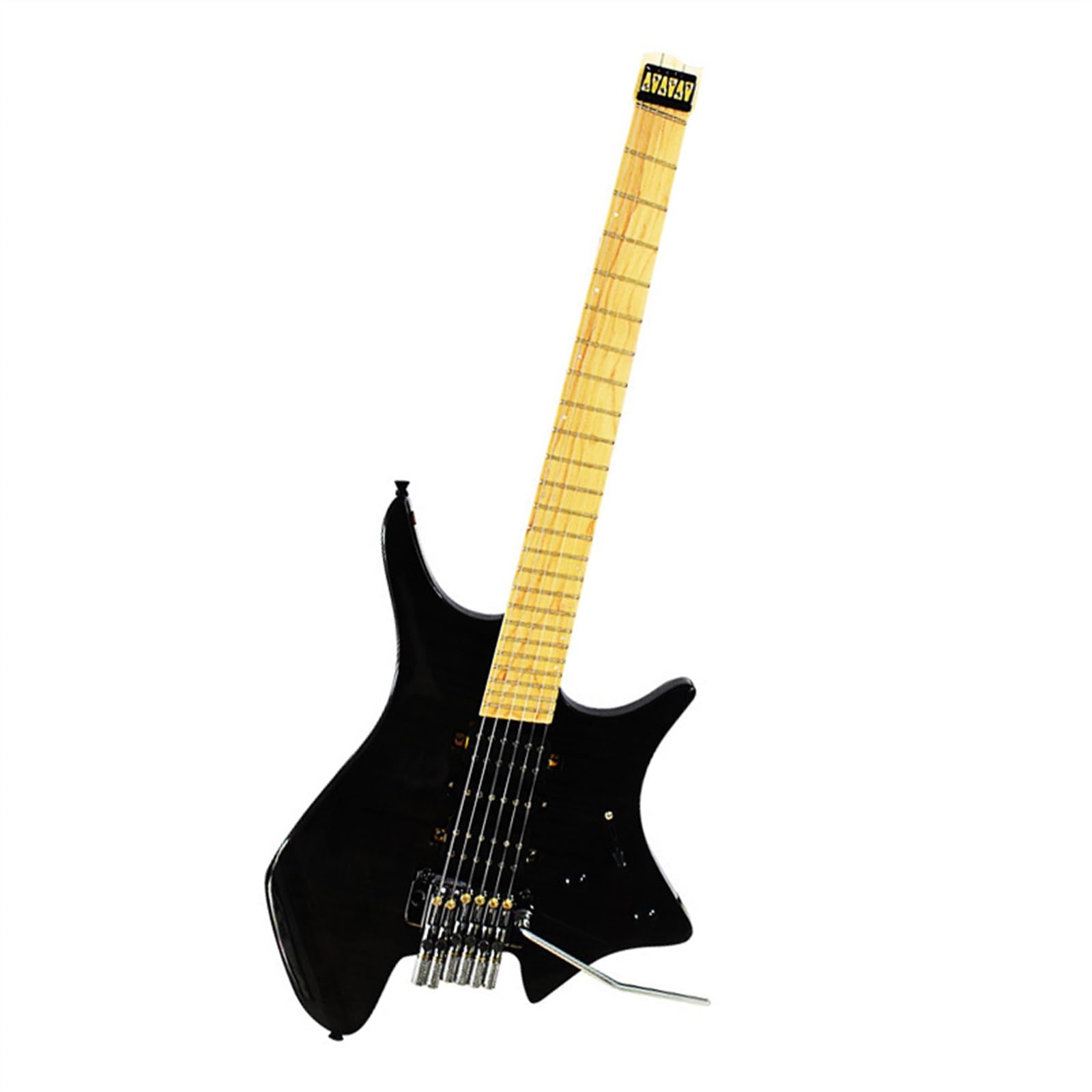 Czarna 6-strunowa Gitara Elektryczna Bezgłowa. Korpus Z Drewna Jesionowego. Klonowy Gryf I Podstrunnica Z Tremolo Profesjonalna Bezgłowy Gitara Elektryczna