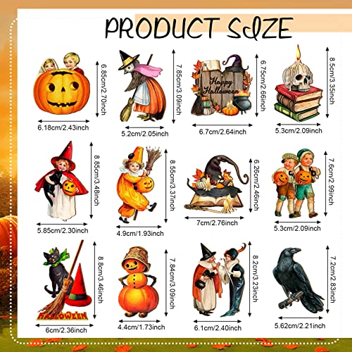 Image of 24 Pcs Halloween Wood Ornaments for Tree Vintage Halloween Decorations Hanging Sign Happy Pumpkin Witch Black Cat Skull Decorative Ornaments for Holiday Party Home Decor