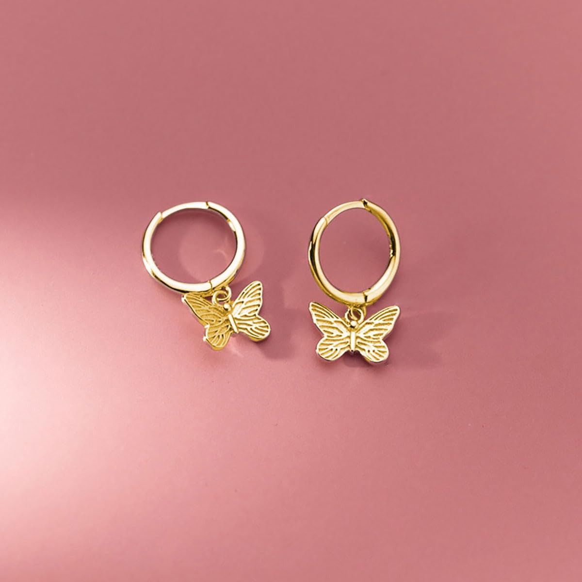 SLUYNZ Sterling Silver Butterfly Earrings Hoop for Women Teens Small Butterfly Hoop Earrings Huggie Drop - Image 3