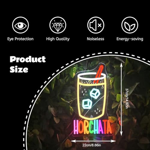 Image of Horchata Neon Signs for Wall Decor Dimmable Colorful LED Light with Ice Cubes Straw USB Powered Fun Light up Sign for Latin Restaurants Food Stalls Cafes Bars Kitchens