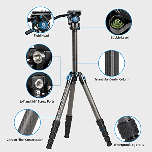 image for SIRUI ST-125+VA-5 Carbon Fiber Tripod with Fluid Video Head, Triangula