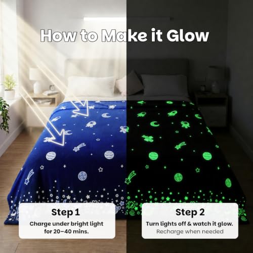 Image of Famyo GlowMaxx AC Blanket for Kids, Glow in the Dark Soft Flannel Blanket | 200x152 cm Double Bed Size | Lightweight Winter Blanket for AC Rooms, Lab-Tested & Skin-Friendly for Kids