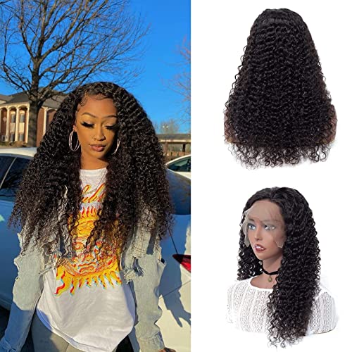 Deep Wave Frontal Wig Human Hair BLY 13x4 Transparent Lace Front Wigs for Black Women Pre Plucked Knots Bleached Glueless Wigs 150% Density Natural Black Color 26 Inch
