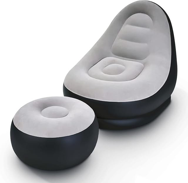 Deluxe Inflatable Lounger Ottoman Couch Foot Stool Seat With/Without Electric Air Pump (Deluxe Lounger)