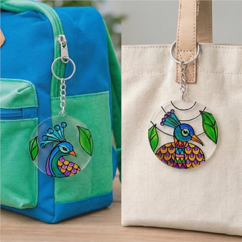 Image of The Crafthives Peacock Glass Painting Kit | DIY Stained Glass Peacock Art Set with Acrylic Frames, Colours, Brushes & Outliner | Creative Glass Painting Craft Kit for Kids Beginners Adults