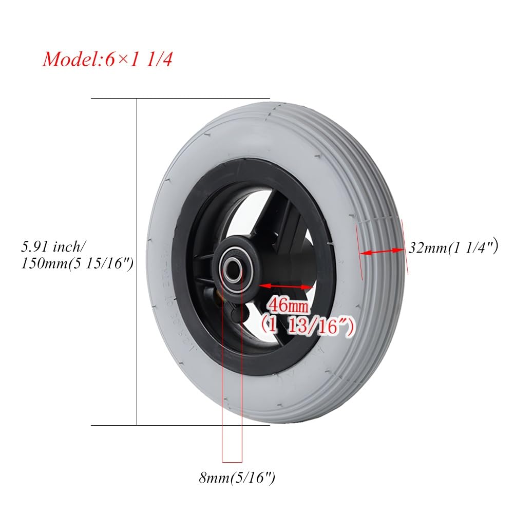 1 Par de Ruedas Delanteras de Repuesto para Silla de Ruedas de 6 pulgadas, Accesorio para Silla de Ruedas Manual de 6 x 1 1/4, Inflables Neumáticos, Ruedas para Andador