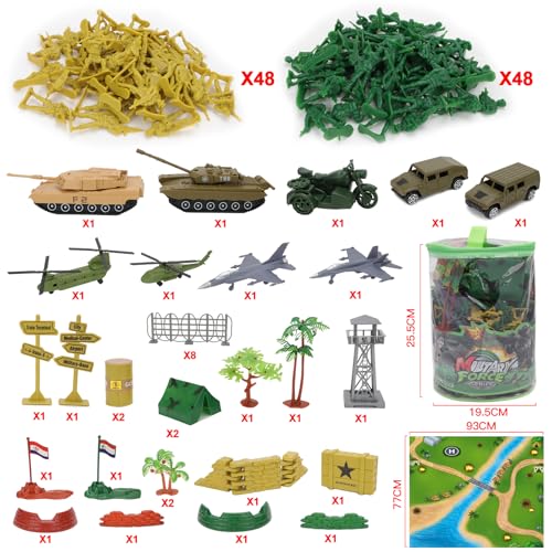 deAO 150 Teiliges Armee Militär Verteidigungseinheitsspielset, Soldatenspielfiguren Militärspielset figurenmilitär Waffen Set Spielsoldaten Figuren Spielzeug Panzer für Jungen Mädchen