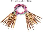 Exquiss Ensemble d'aiguilles circulaires de tricotage en bambou - 18 Paires avec tube coloré, 75PCS Aiguilles doubles pointes, Kits de Crochet inclus, Tailles: 2mm-10mm, Longueur : 31.5" & 7.9"