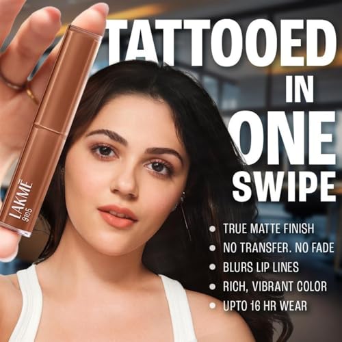 Image of Lakme 9to5 Lip Tattoo Matte Slim Stick, Sangria Weekend, 2g, for Intense Color and Full Coverage, with Bakuchiol and Vitamin E, Smudgeproof and Waterproof, Long-Lasting Lipstick for Women