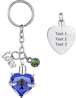 FCZDQ Stainless Steel Birthstone Tree of Life Memorial Keepsake Cremation Jewelry Urn Keychain September - Customized