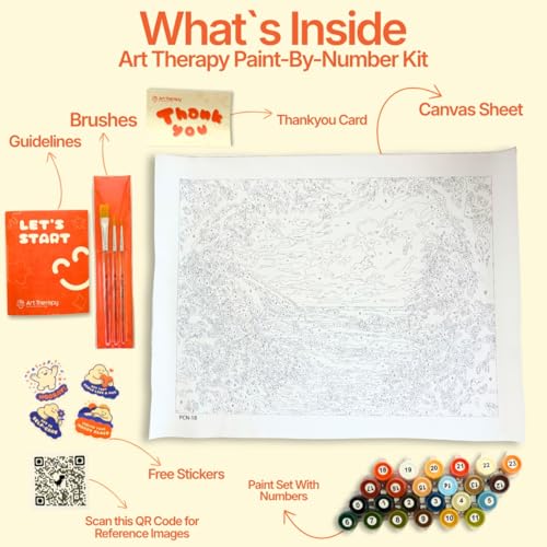 Image of Art Therapy Pcn24 Linen Canvas DIY Paint by Numbers Kit 15 x 20 Inch for with 2 Set of Acrylic Oil Painting Color Set with Brushes for Stress Relief & Home Decoration (Stillness of Sakura)