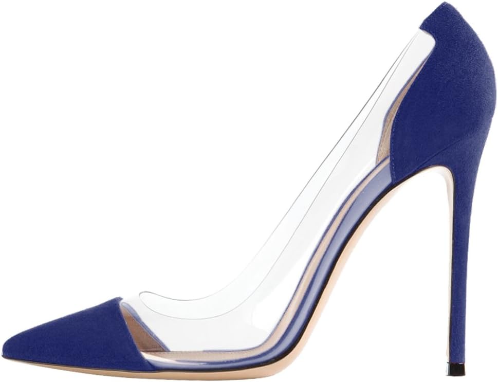Guoar Womens Multicolor Big Size Pointed Toe Stiletto Transparency Stitching High Heels Pumps Shoes