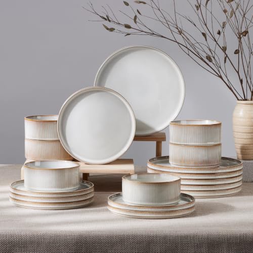 HaWare Dinnerware Sets, Plates and Bowls Set for 6, Reactive Dawn Beige