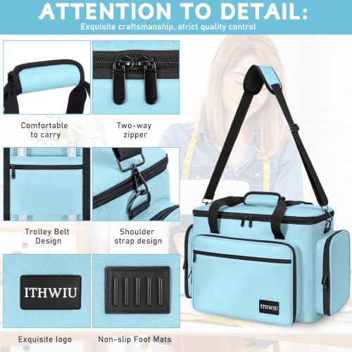Image of Sewing Machine Carrying Case with Multiple Storage Pockets Large Capacity, Universal Tote Storage Bag Compatible with Most Standard Singer, Brother, Janome, Blue