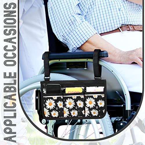 Wheelchair Bag Side Arm Bag Walker Accessories Armrest Organizer Storage Pouches With Reflective Stripes Waterproof Walker Bag For Electric Wheel Chair Walkers Adults, Seniors (Daisy) #TOP2