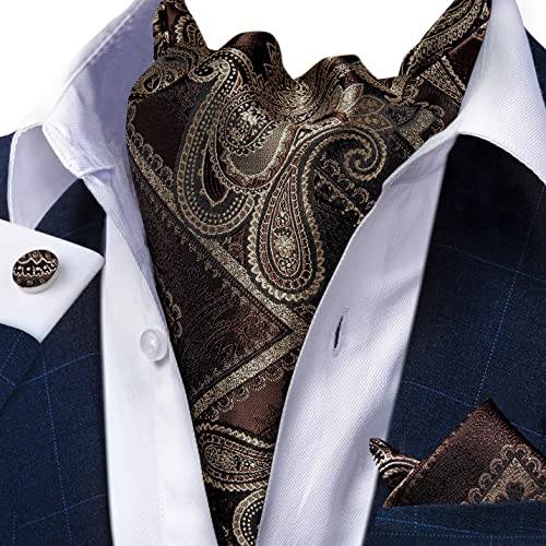 Image of DiBanGu Silk Woven Ascot Cravat with Pocket Square Set for Men | Paisley Ascot,Wrinkle-Resistant,Silky Smooth,Easy to Match,Cufflinks,Tie Ring,Wedding,Ceremonies,Party Occasions,Banquet