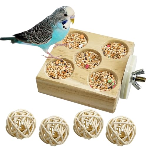 Image of Hamiledyi Wooden Foraging Puzzle Toys for Small Birds - Interactive Parrot Toys Cage Enrichment for Conure, Parakeet, Lovebirds, Budgie, Slow Feeder Bird Activity Toys (Small)