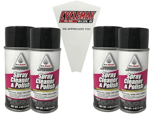 CYCLEMAX Four Pack compatible with Honda Pro Honda Spray Cleaner and Polish 08732-SCPSM Contains Four 4oz Cans and a Funnel