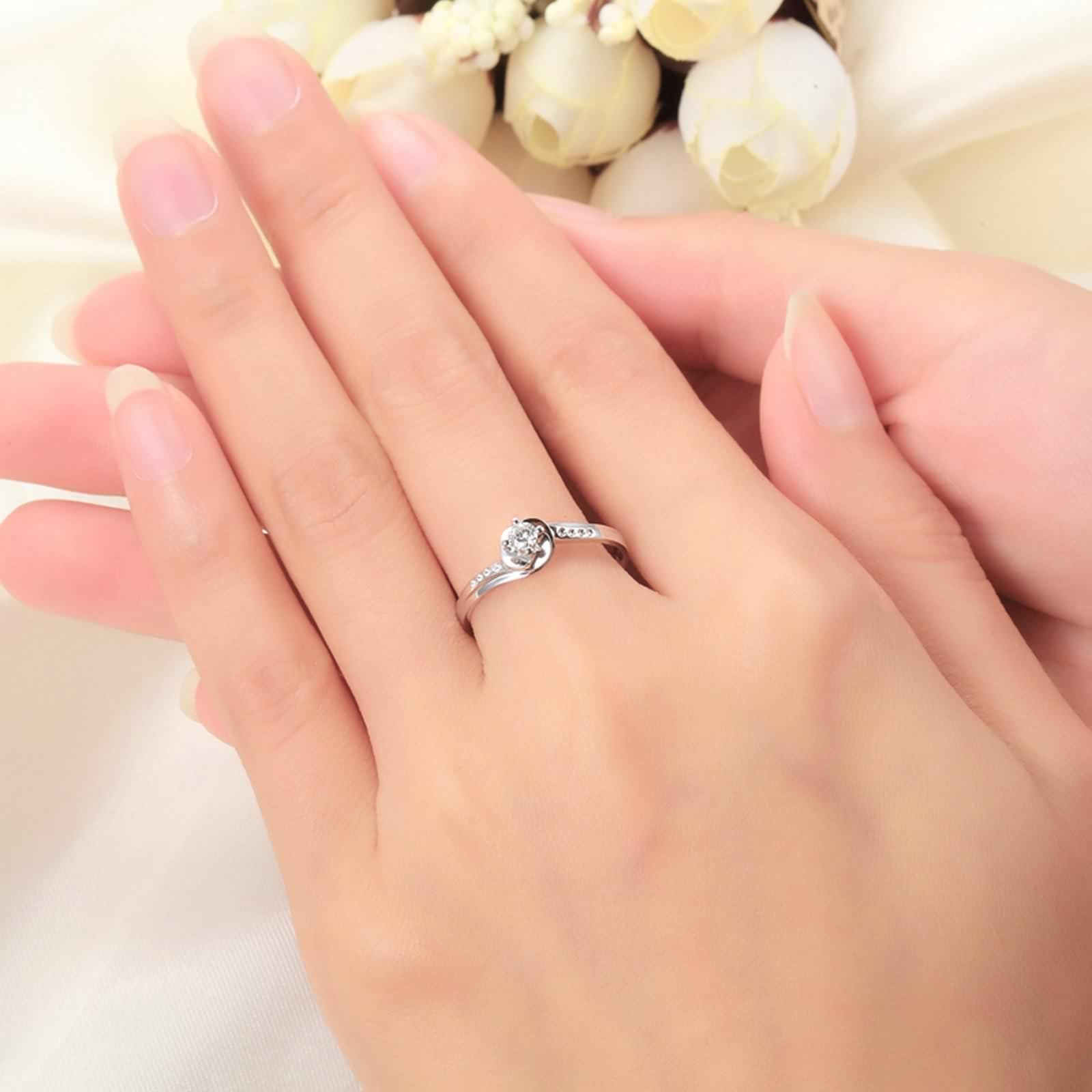 Ring 750 Weißgold, Damenringe Mode 4 Prong Labor Geschaffener Diamant 0.1ct Runde Brillante Form Weiß Eheringe