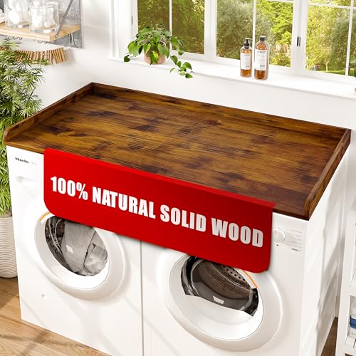 Avana (100% Natural Solid Wood Washer Dryer Countertop – Walnut Pine Laundry Countertop with Raised Edges, 54” x 27.5” Counter Top for Washer and Dryer, Laundry Room Organizer & Tabletop