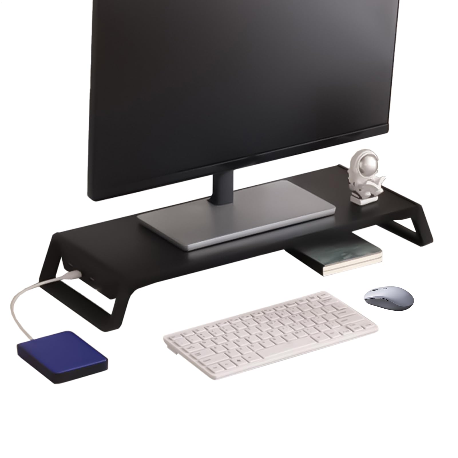 Organizer per monitor | con 4 porte USB per ufficio, mensola di supporto per monitor in legno, per ufficio, casa, scuola, appartamento, università, dormitorio, studio