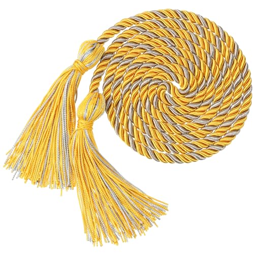 Image of TecUnite Graduation Cords Honor 2026 Polyester Yarn Decorative 67 inch Long Garland Twist Ties with Tassels for Bachelor Gown Graduation(Gold with Silver)