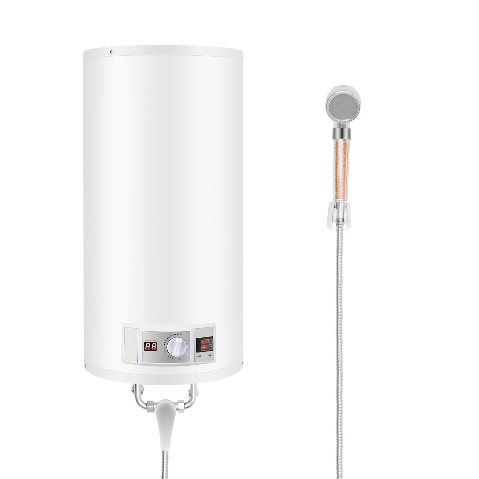 80L Warmwasserspeicher 2000W mit Handbrause, Temperatur regelbar 77-167°F und verdickter Isolierung, Elektro Warmwasserspeicher mit LED-Display und komplettem Zubehör für Bad und Dusche
