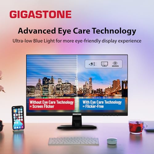 Image of Gigastone 24 inch IPS LED Back Light Monitor 75Hz FHD 1920 x 1080, 1080P 178 Wide View Frameless Computer Monitor 5ms, Built-in Speakers, Eye Care Technology, Ergonomic Tilt VESA Mount, HDMI VGA