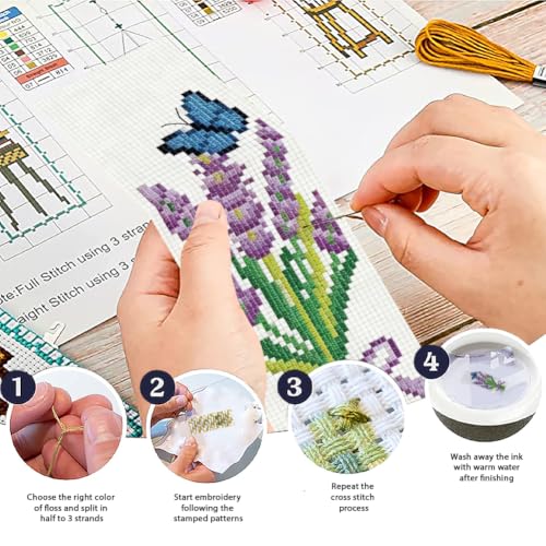 Image of ACRNIGHEET 6PCS Cross Stitch Bookmark Kit for Beginner Stamped Cross Stitch Kits for Adults Lavender DIY Tassel Embroidery Bookmark Kits Needlepoint Kit with Instructions Craft Gift 8.5''x3'' 11CT